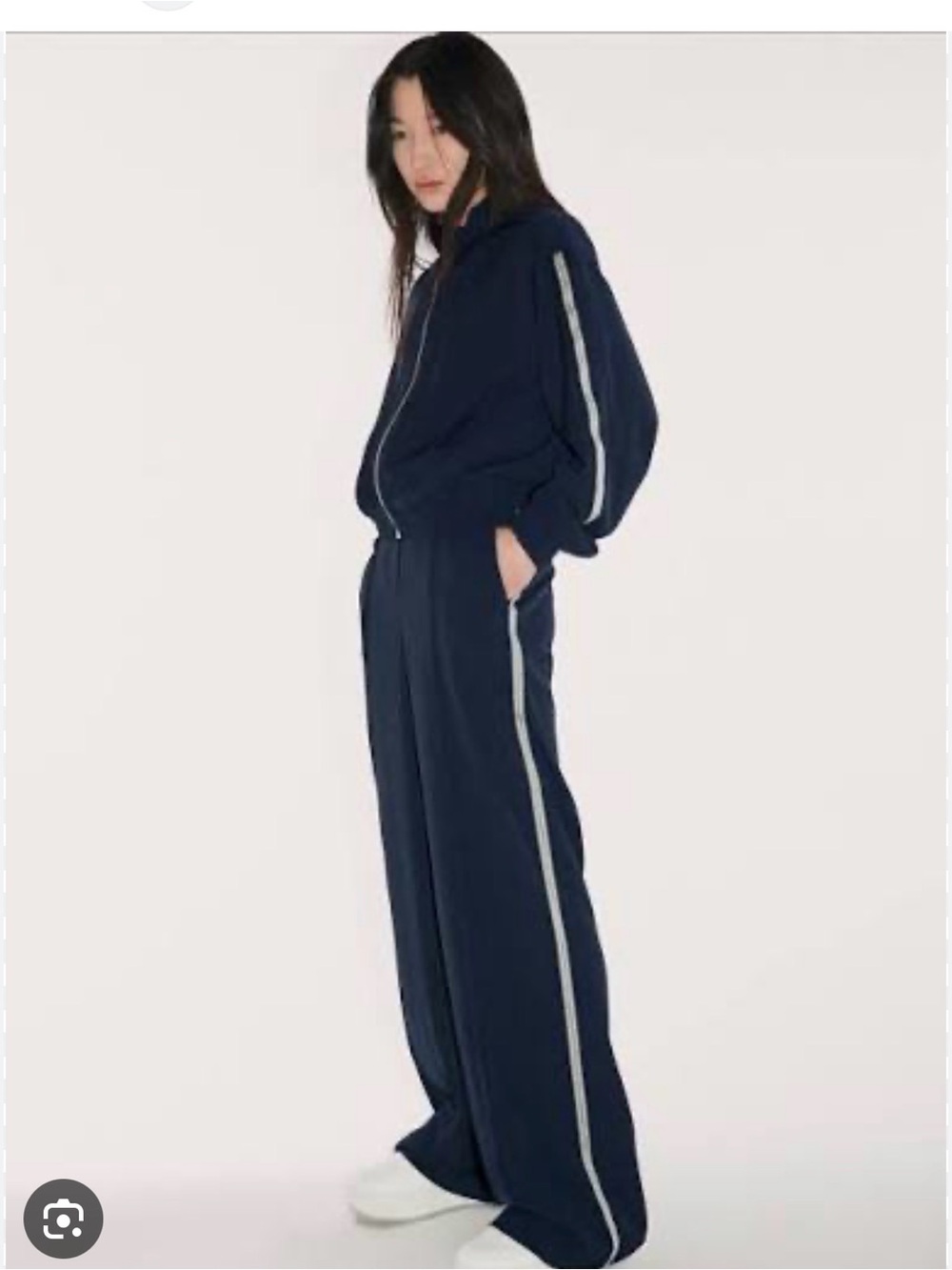 Zara Navy Wide-Leg Track Pants with Light Side Stripe